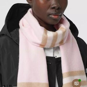 Burberry 100% classic check cashmere scarf, “alabaster”/pink and tan, worn once!